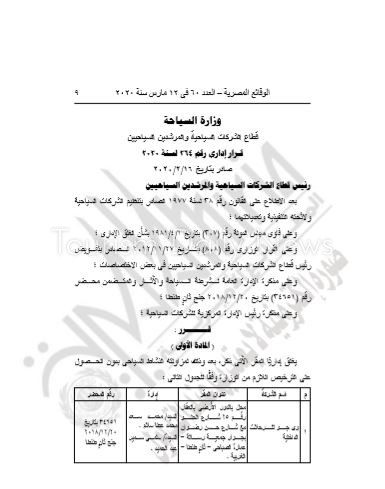 كما نص القرار 264 لسنة 2020 بإغلاق رى جو للرحلات بطنطا بالغربية للعمل أيضاً بدون ترخيص