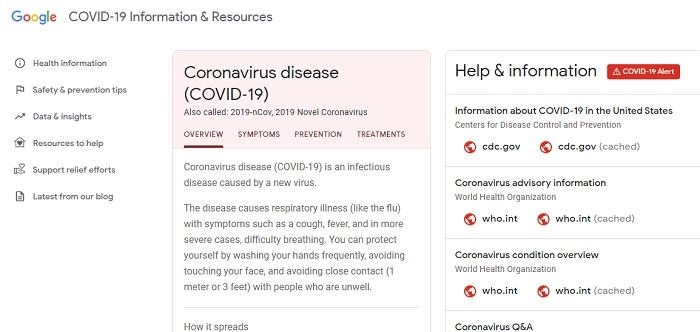 شركة جوجل تطلق موقعًا جديدًا خاص بفيروس كورونا وكيفية الوقاية منه