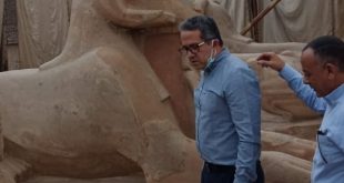 العناني يتفقد أعمال ترميم الكباش الأربعة قبل نقلها لميدان التحرير