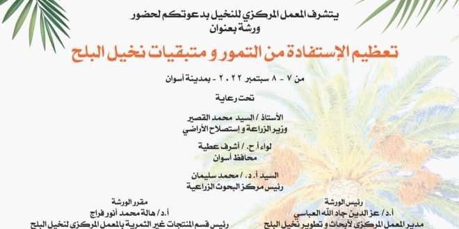 الزراعة تنظم ورشة عمل للاستفادة من التمور ومتبقيات نخيل البلح بأسوان