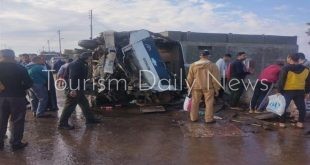 إصابة 18 عاملاً في إنقلاب سيارة ميني باص على طريق جمصة المنصورة