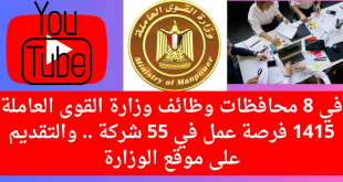 1415 وظيفة خالية في 55 شركة براتب يصل إلى 2700 جنيه