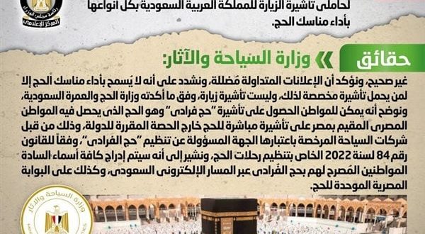 مصر تنفي إعلانات السماح لحاملي تأشيرة زيارة السعودية بأداء مناسك الحج