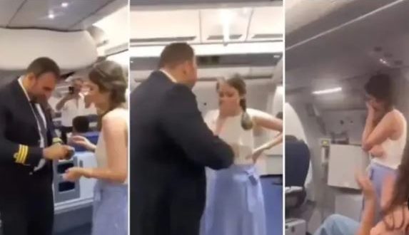 زواج رومانسي .. طيار يطلب يد فتاة للزواج بمكبر الصوت بالطائرة