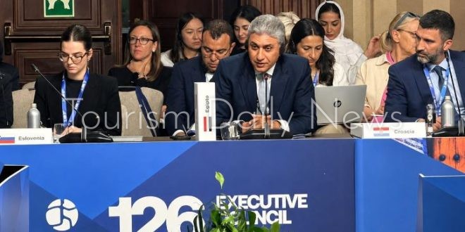 شريف فتحي وزير السياحة والآثار خلال المشاركة المصرية في أعمال الدورة الـ126 للمجلس التنفيذي لمنظمة الأمم المتحدة للسياحة
